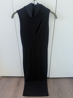 AKIRA Black Sleeveless Midi Dress with Front Cut Out